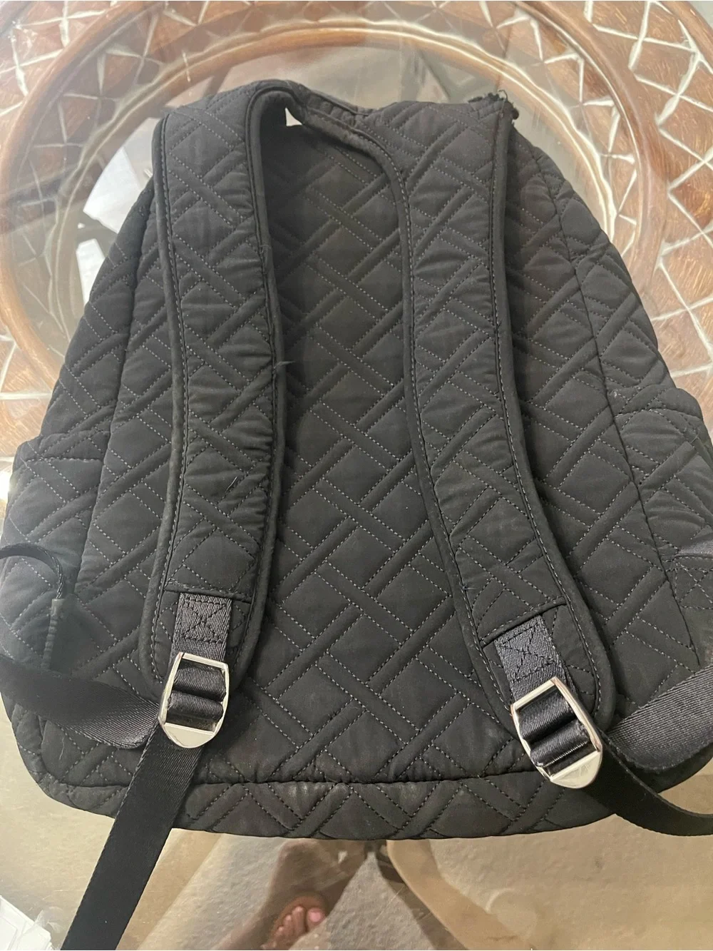 Vera Bradley Black Microfiber Quilted Backpack Diaper Bag Travel Tote